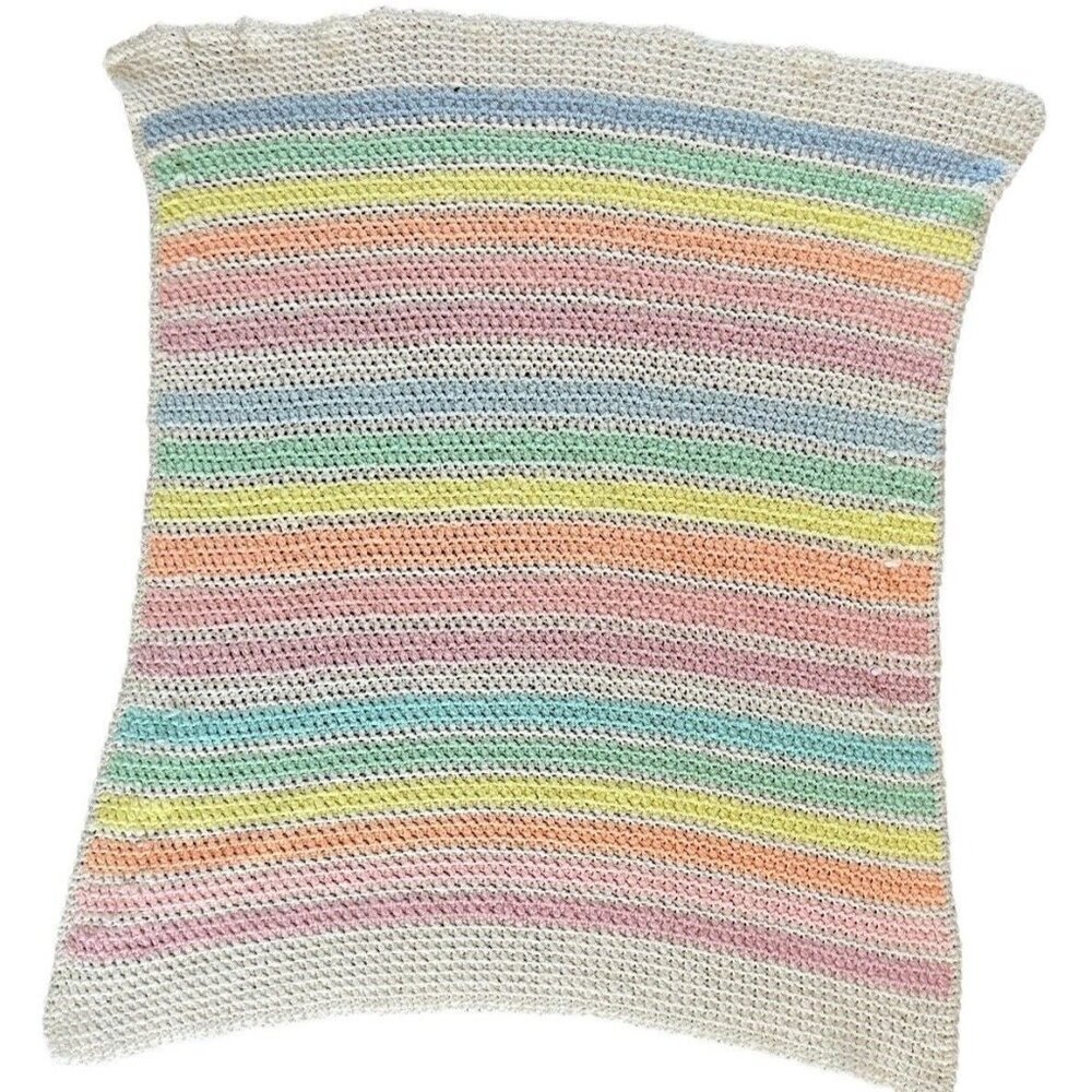 Medium sized‎ Baby Blanket Crocheted Afghan 27"x32" Multi-colored Pastels